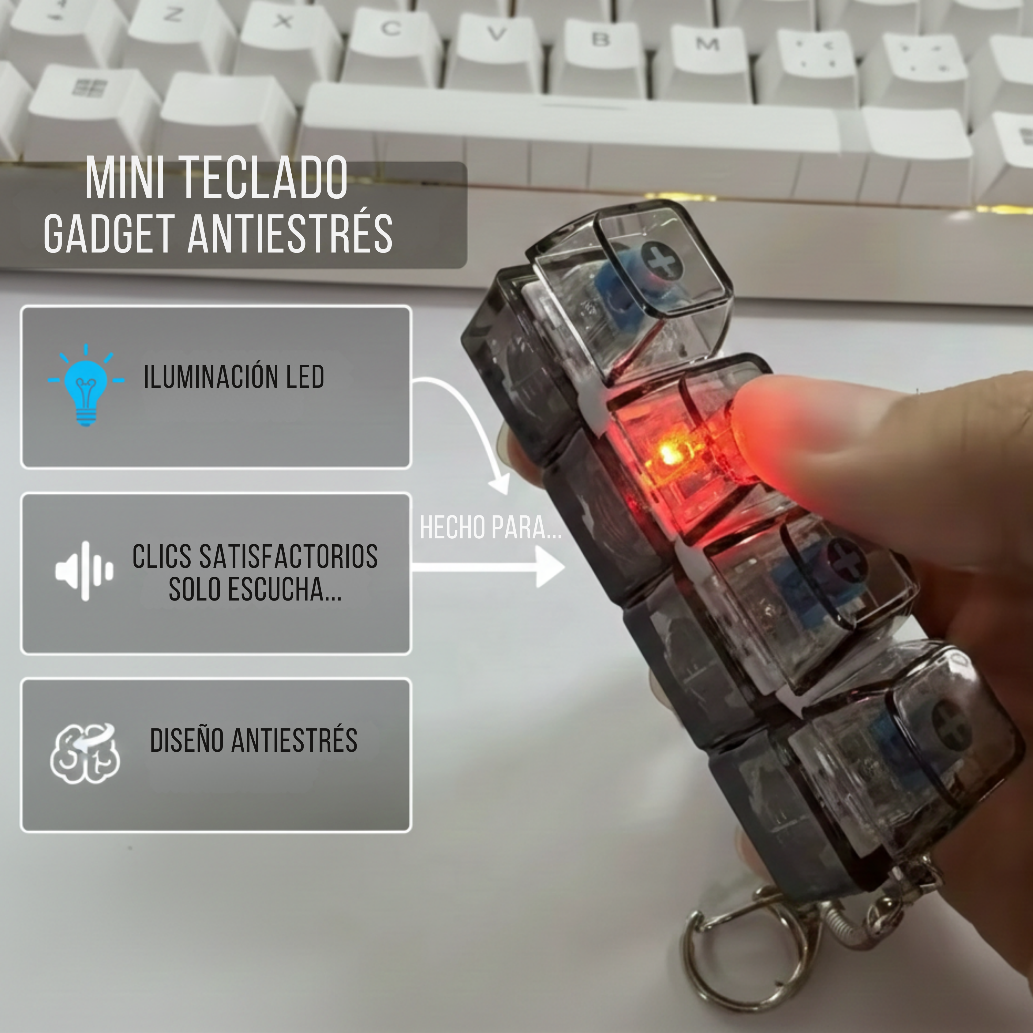 Mini Teclado Fidget LED – Gadget Antiestrés